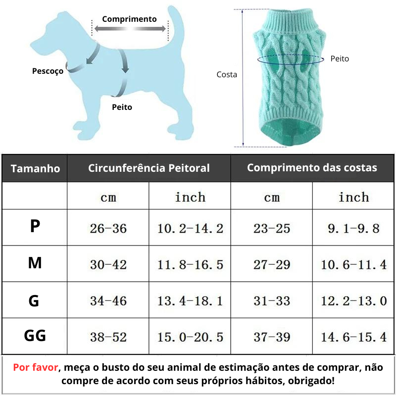 Suéter Inverno para Cães e Gatos.